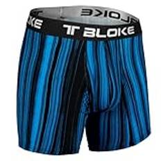 T BLOKE Men’s Long Underwear Boxer Briefs with Stretchable Waistband Covered with Regular Leg Underpants (Blue, XS)