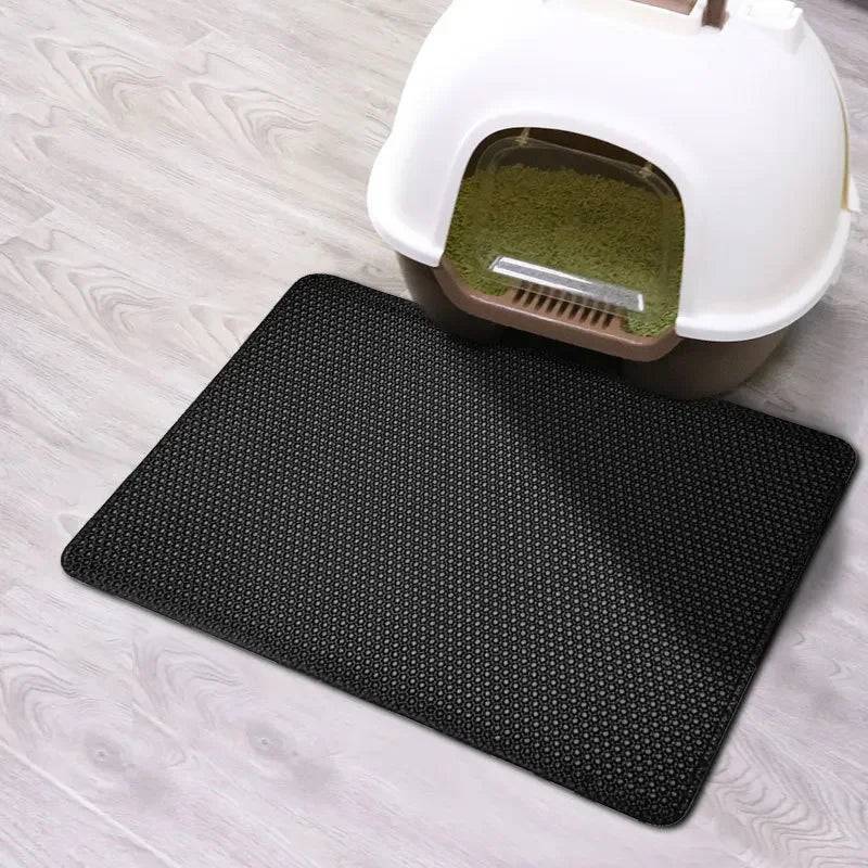 Cat Litter Mat with Gift - Double Layer Waterproof Pet Litter Box Mat - Black / 55X75CM (55X75CM)