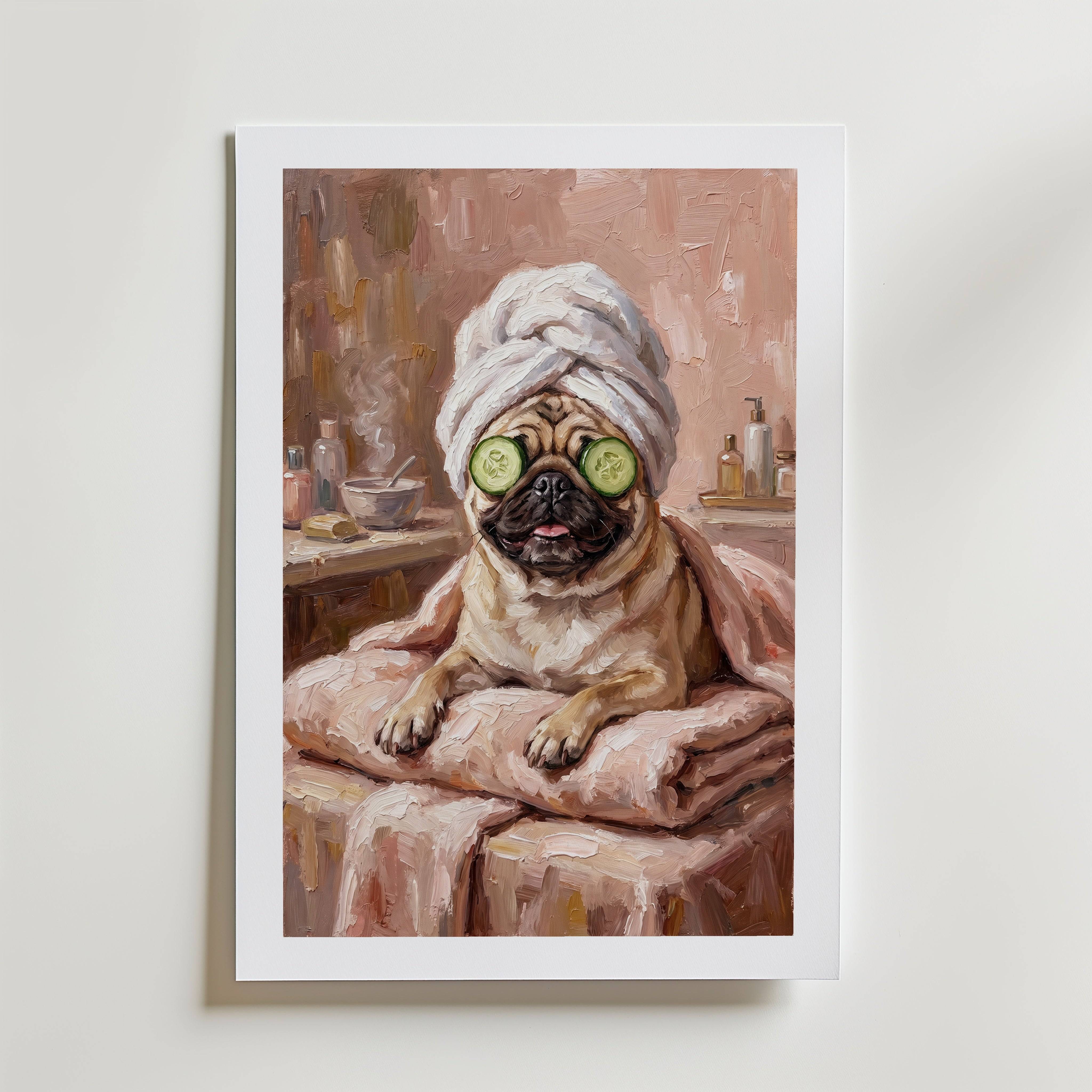 Pug Spa Day Poster - Premium Canvas 40x50 cm Med passepartout