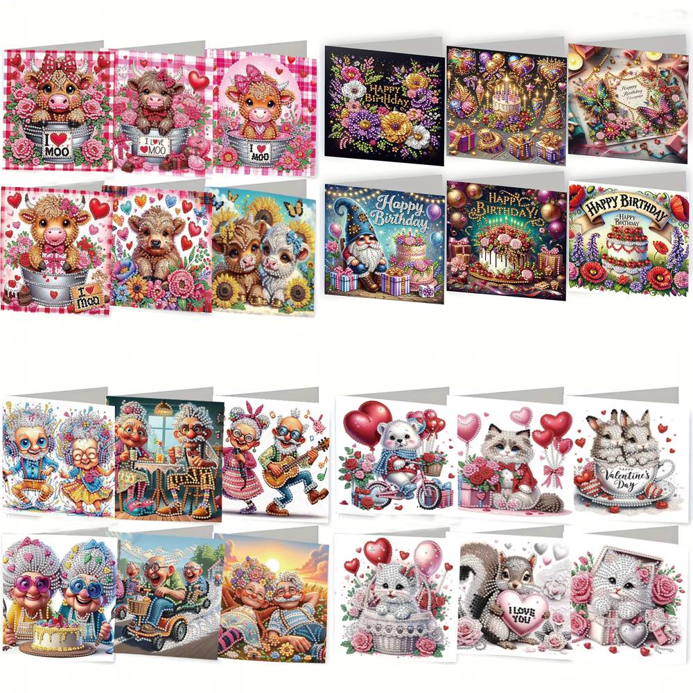 6-Piece/Set DIY Diamond Painting Kit Birthday Card Kit, Unique Flower Pattern Design, Rhinestone Diamond Painting Art Mosaic Pos