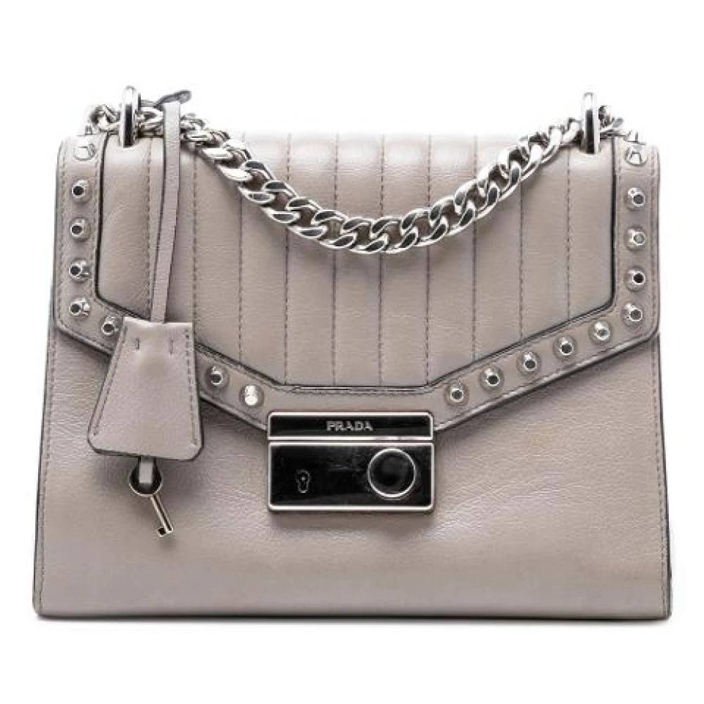 Prada Vintage Pre-owned Studded Crossbody Bag - Vintage - Dame - Grå - ONE SIZE - Uld
