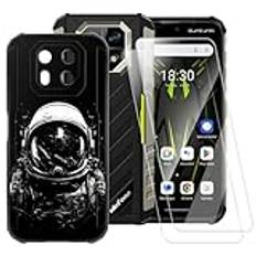 ESACMOT astronautmönster fodral kompatibelt med Ulefone Armor 22 + [2-pack] skärmskydd härdat glas, stöttåligt fodral för Ulefone Armor 22 (6,5 tum)