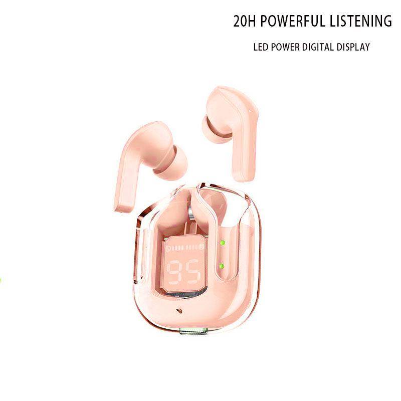 Trådlösa hörlurar Transparent laddningsfodral Bluetooth 5.3 hörlurar ENC Sports Music Hörlurar HiFi Stereo Earbuds Power Digital Display Hörlurar rosa