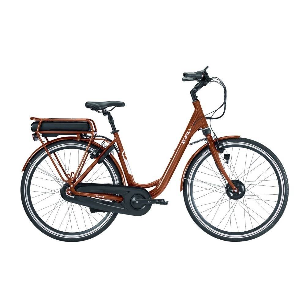 Elcykel E-Fly Deluxe Kobber med 43v elsystem og flere batteri størrelser Orange Str. 50 ( 158 - 175Cm Personhøjde ) 43V 10,4 Ah, 450 Wh.