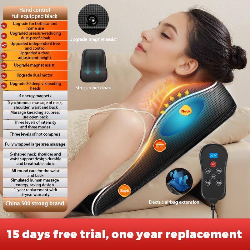 Elektrisk massagekudde för nackmassage, Shiatsu, huvud, cervikal airbag, attraktionskropp, rygg, midja, massageapparat för bil med värme, vibrerande massage AU