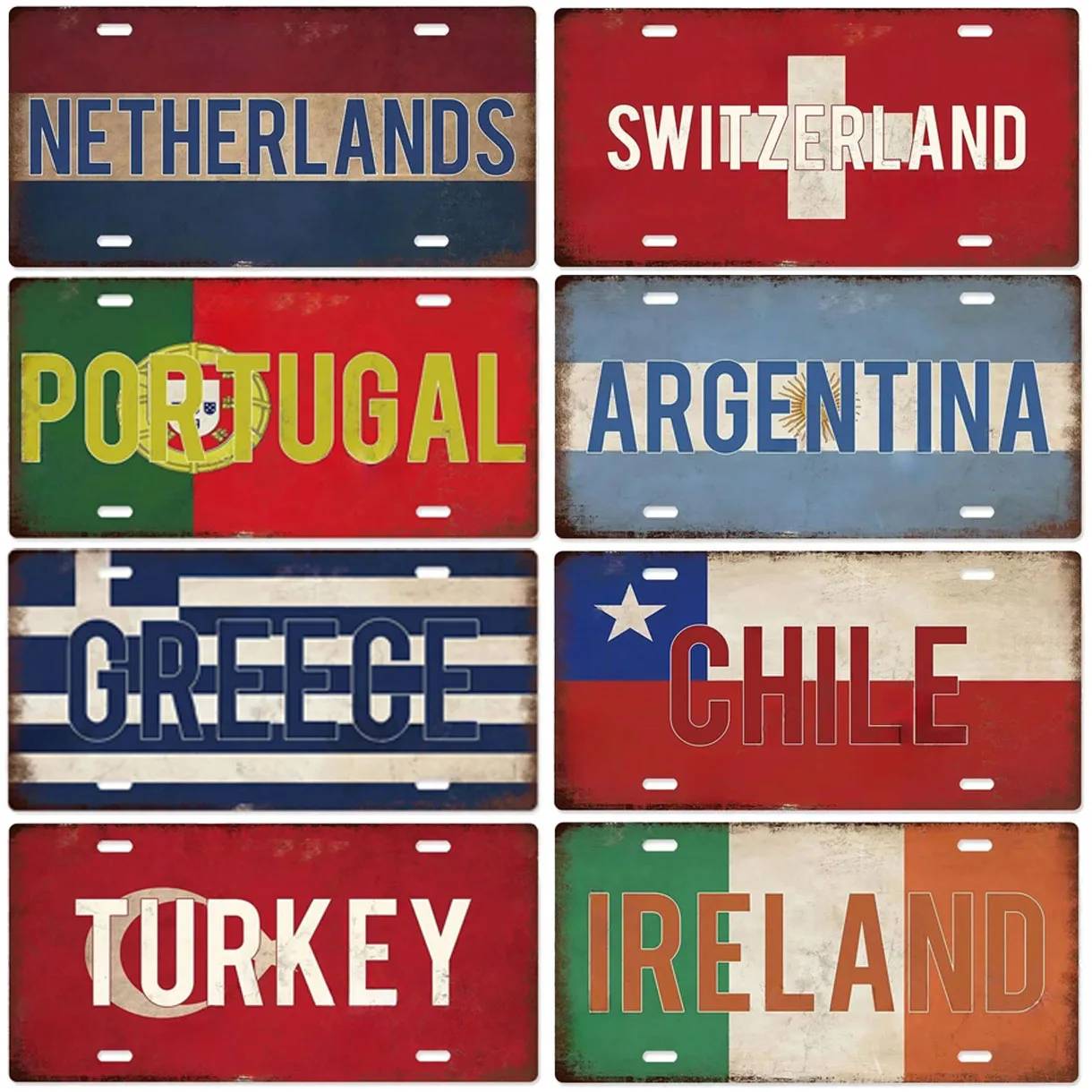 Portugal Turkey Netherlands Metal Signs Vintage Plaque Auto License Plate Embossed Tag Garage Bars Pubs Club Home Wall Decor