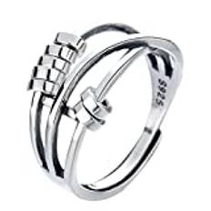 925 sterling silverringar, ångestring för kvinnor damer fred stress lättnad pärlor ring för ångest överföring öppen ring ångest ring, fidget ringar för ångestkvinnor, silverringar