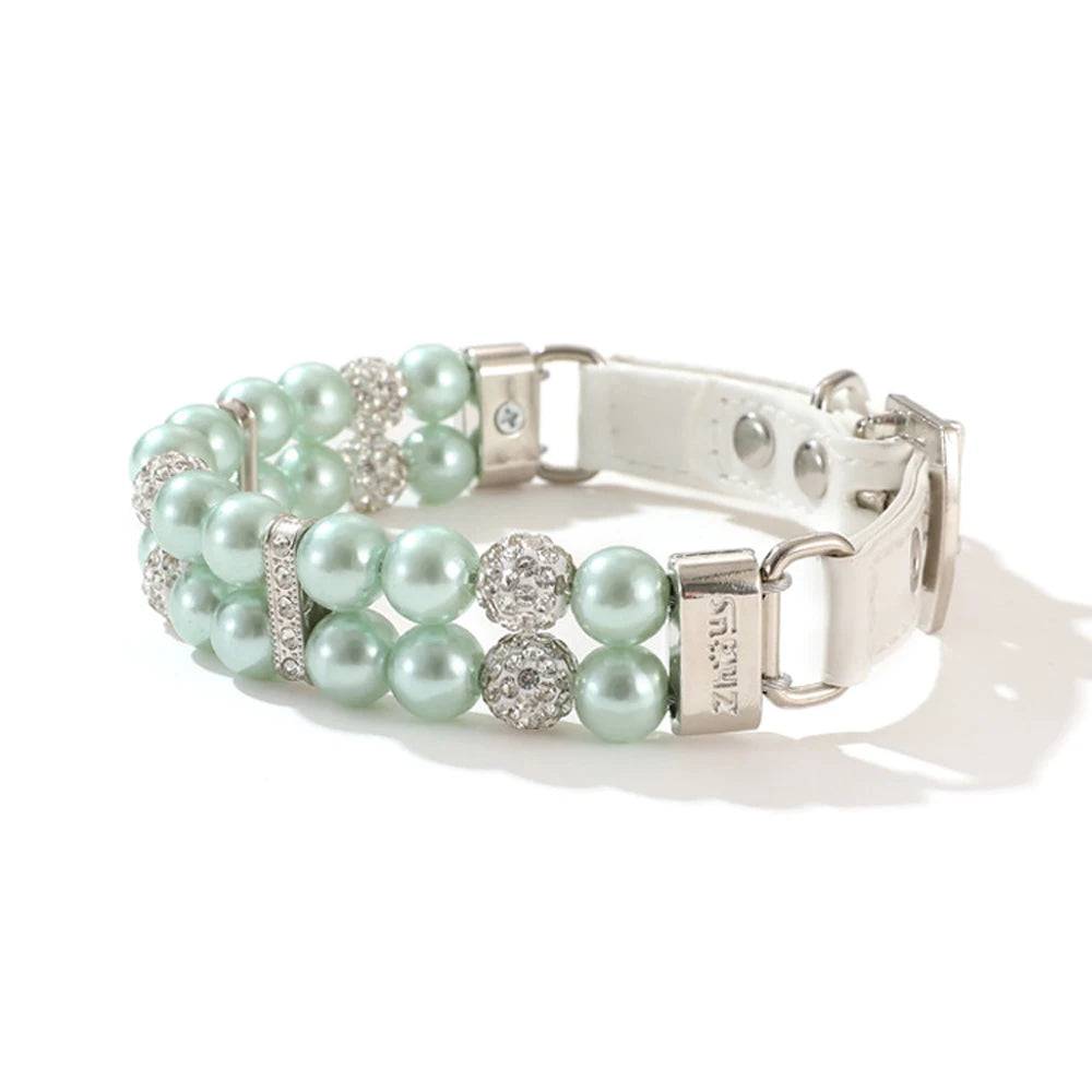 Pearl & Rhinestone Pet Collar for Cats & Dogs - green / L neck 29-36cm (L neck 29-36cm)