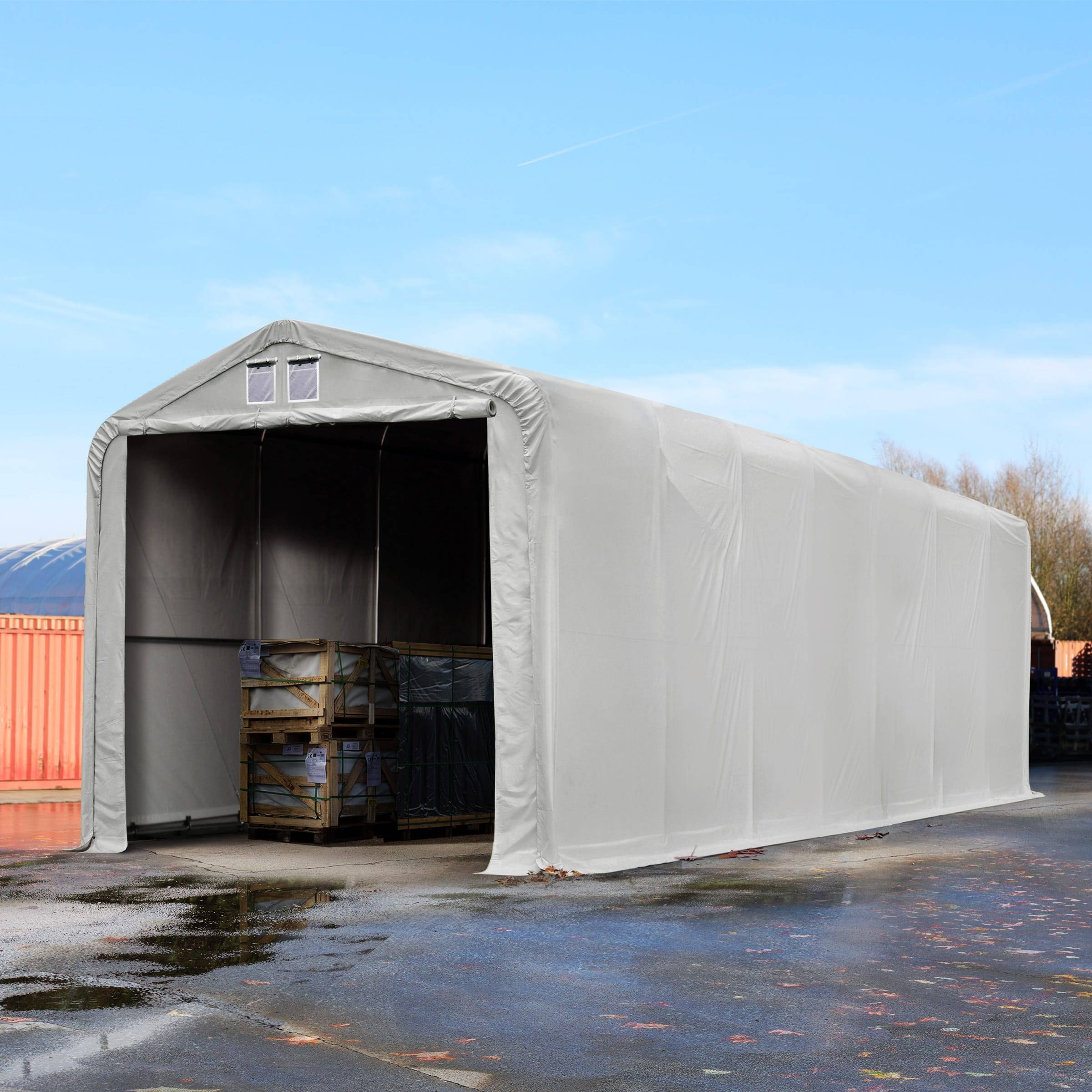 4 x 24 m tälthall - 3,35 m sidohöjd med 3,5x3,5 m port, PVC grå, inkl. hållfasthet (underlag: jord) - (49389)