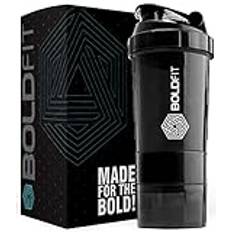 Boldfit Spindelgym shaker-flaska, skakare för proteinskakning med 2 förvaringsfack gym proteinshaker för träning (högdensitetspolyetylen, förpackning med 1, svart)