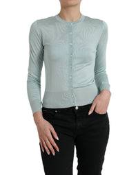 Dolce & Gabbana Silk Crew Neck Cardigan — Blue
