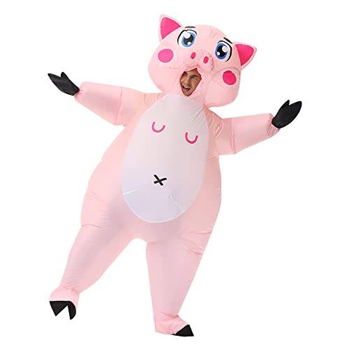 JASHKE Uppblåsbar kostym vuxen gris uppblåsbar kostym maskeraddräkt för vuxna (rosa gris)