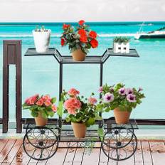 Dekorativt blomsterstativ, plantestativ med 6 hylder, fritstående blomstervogn til indendørs og udendørs brug, metal, sort, 80,5