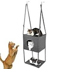 Cat Hammock Lounger | 16x13- justerbar kattabborre | Förhöjd kattgrotta med 3-vånings klätternivåer | Fällbar platsbesparande kattlounge | Bärbar kattsäng för dörrar, plattformar och fönstersäten