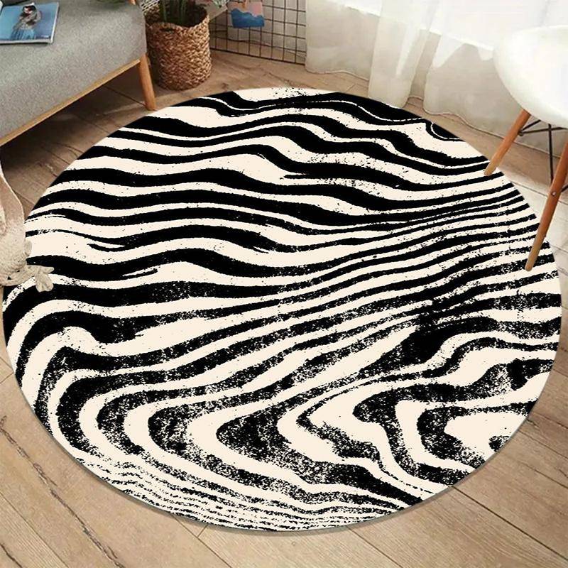 Zebra Mönster Rund Matta Symmetriskt Svart Vitt Mönster Matta för Vardagsrum Sovrum Halkfri Golvmatta Samtida Heminredning