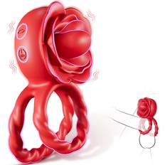 SuperLove Licking Tongue Vibrating Cock Ring Red - röd