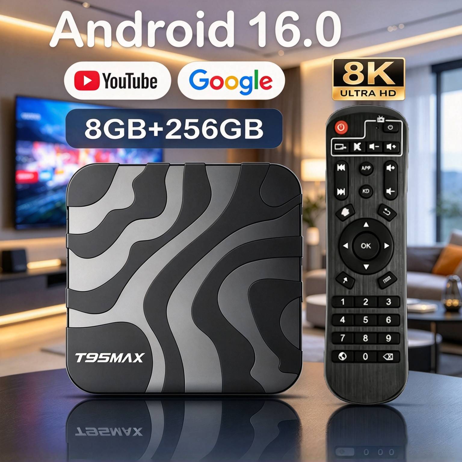 Android 16 T95Max 8GB 256GB Smart TV Box Google Assistant Bluetooth 6.0 Dual Wifi 5G Wifi6 8K Ultra 4K  Media Player Set Top Box