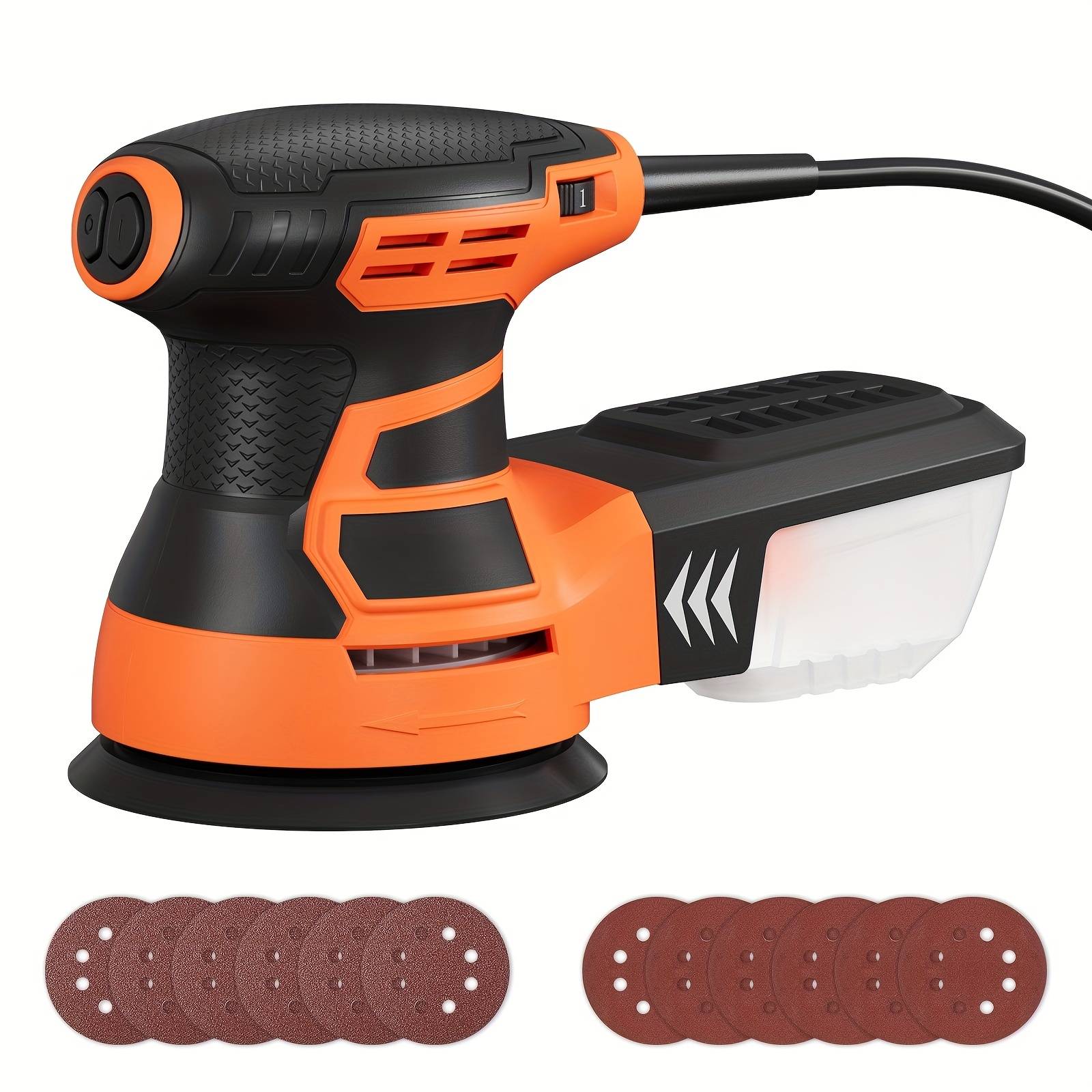 TEMU 350w Random Orbital Sander, 6 Adjustable , 13000 Rpm, 12 Sandpapers, 125mm Disc, Dust Extraction, Ideal For Wood And Surfaces