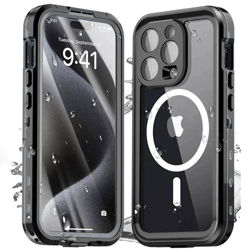 IP68 Vattentätt Skal För iPhone 16 15 14 13 Pro Max Plus Fullständigt Kroppsskyddande Simning Undervattensdykning Magsafe Magnetiskt Telefonskal svart