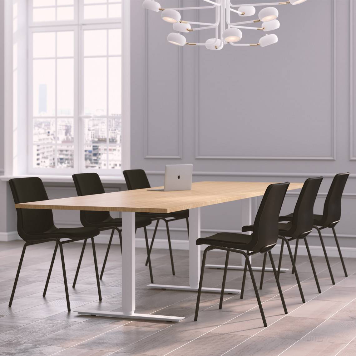 Konferencesæt Modul + Ana Chair 4340SR, Størrelse 8 pladser (280 cm), Farve på stol Sort, Farve på bord Eg