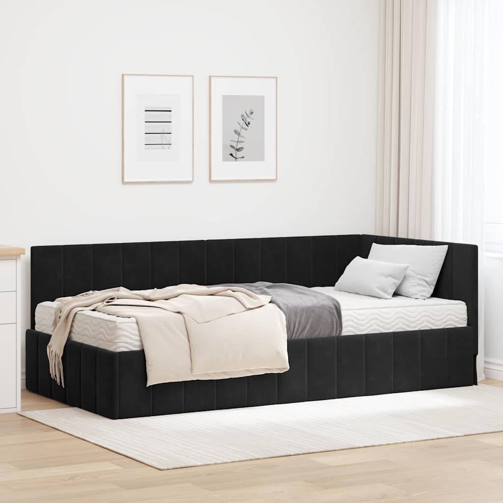 Hjørnesengramme Med Madras Sort 90 X 190 Cm Fløjl
