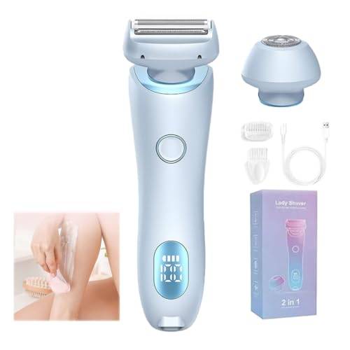 Women's Electric Shaver, 2-In-1 Hair Trimmer, Wet And Dry Rechargeable Lady Shaver, Removable And Replaceable Cutter Head, Removable Head, Easy To Operate, for Bikini Underarm Arm Leg (Blue)