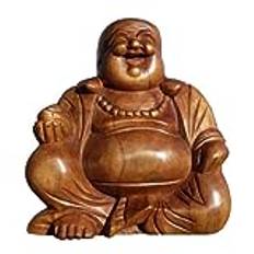 Supervacker skrattande 30 cm buddha glad trä hantverk buddha feng shui Bali Buda BH30