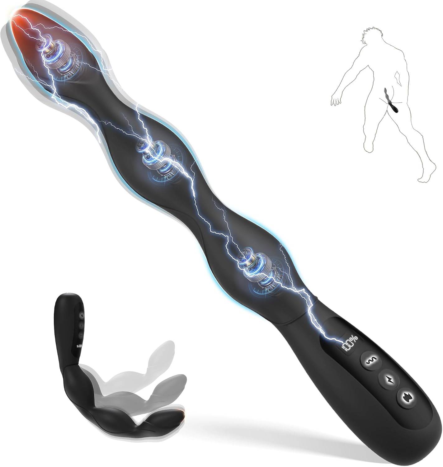 SuperLove E-Stim Anal Beads Vibrator Black - svart