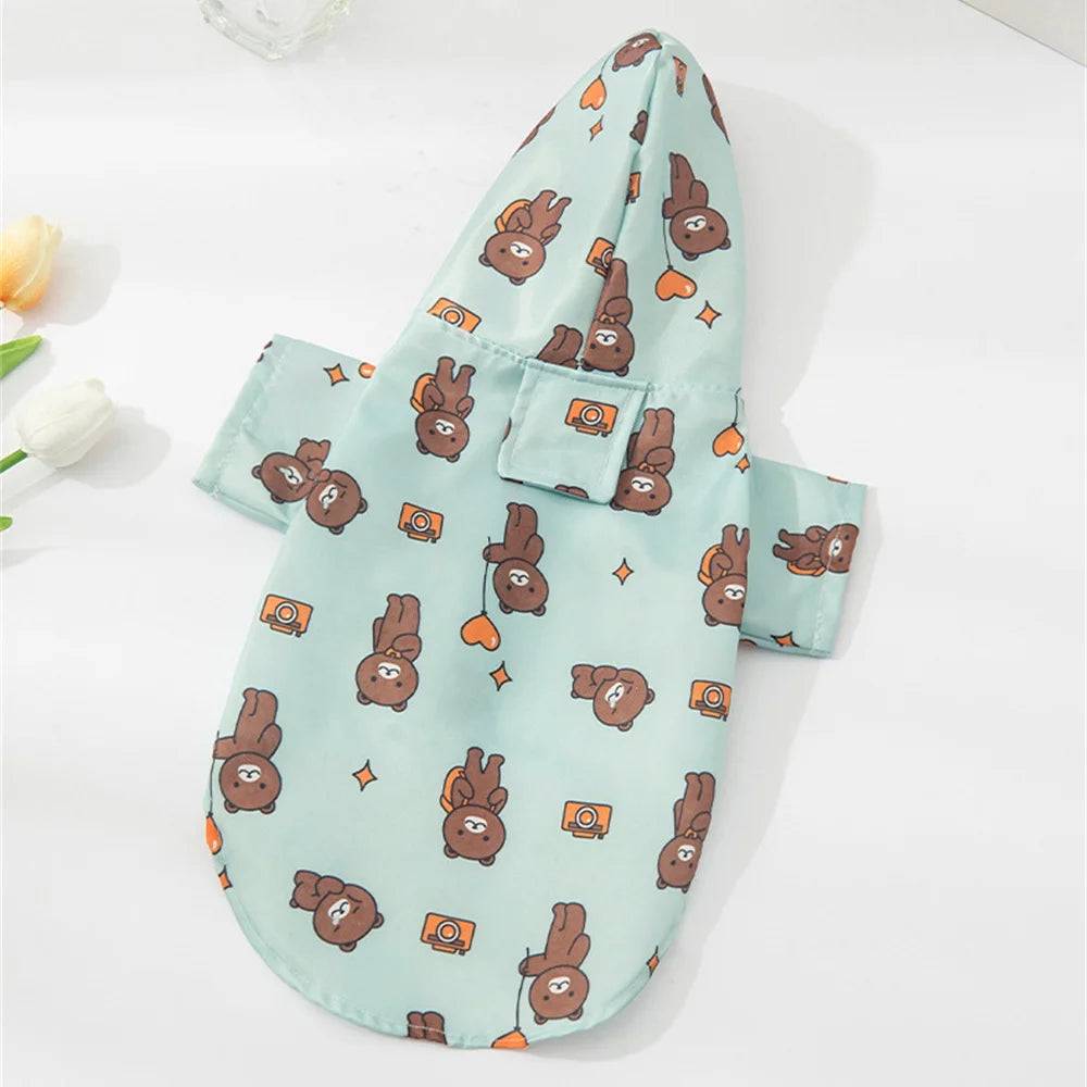 Waterproof Printed Dog Raincoat Hoodie with Lead Hole | Small Dogs S–XL - Green Bear / XL / SPC (XL)