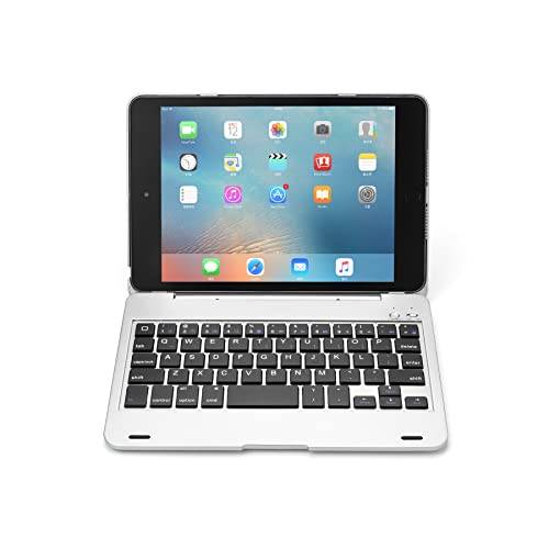 QYiiD iPad Mini 5/Mini 4-tangentbordsfodral, plastlegering smart folio fodral bil sömn/vakna, tyst skrivande Bluetooth-tangentbord för iPad Mini 5 (2019) Mini 4 (2015) med 130 graders roterbar