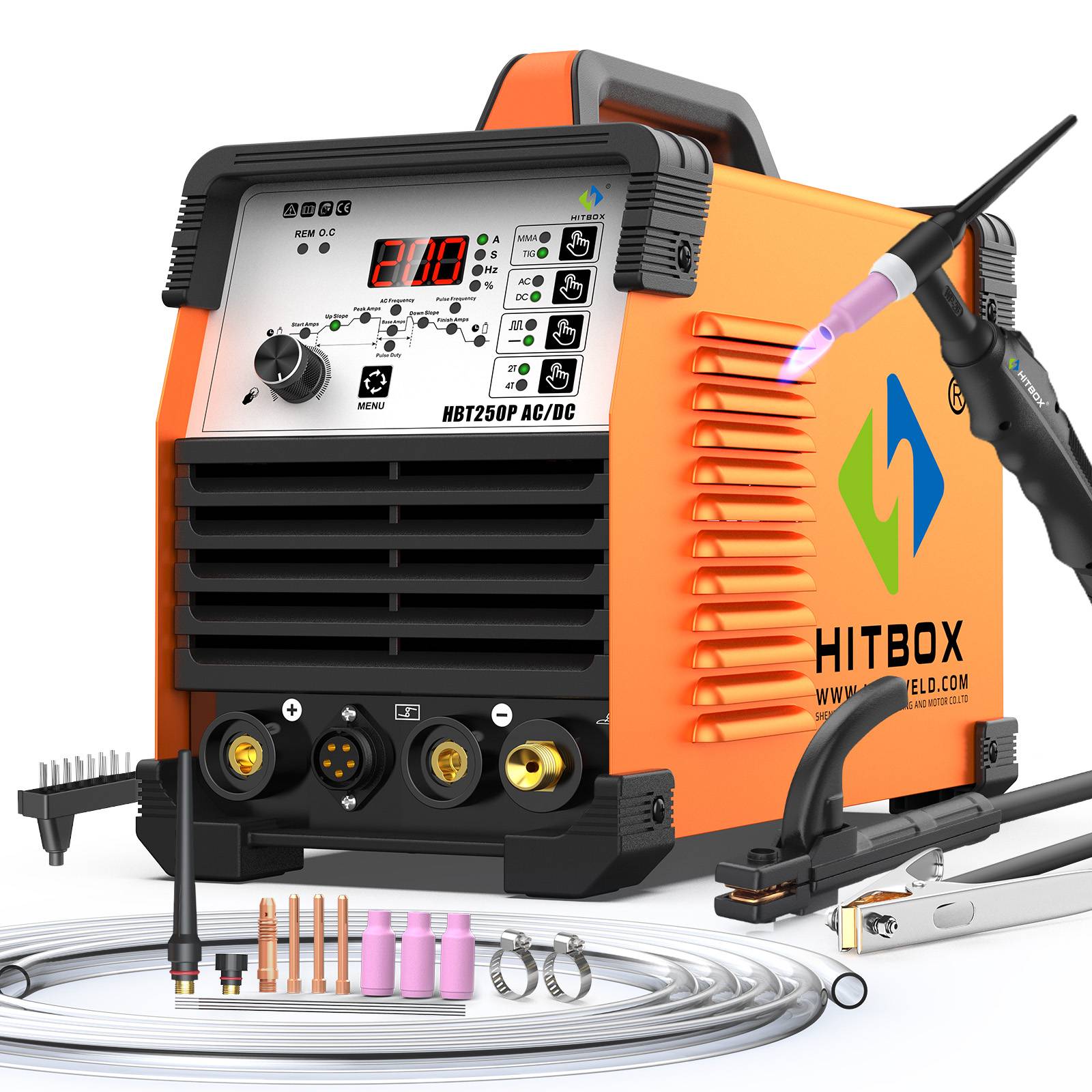 HITBOX HBT250P AC/DC Aluminium 2T/4T TIG Welding Machine 6in1 HF TIG/MMA ARC Stick IP21S Welder Welding IGBT Inverter 220V