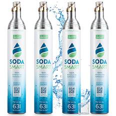 SodaSmart 4X Premium CO2 Zylinder für SodaStream Crystal 2.0, Easy, Aarke uvw. Wassersprudler | Gefüllt mit 425g Kohlensäure +25g extra für mehr als 60l | Kohlendioxid-Zylinder als Reservepack