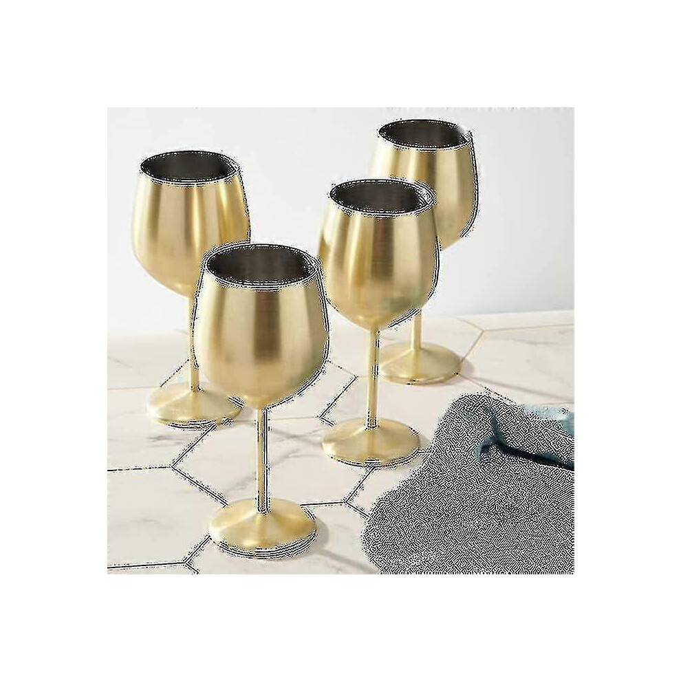 4 Gold Wine Glasses 540 Ml Matte Stainless Steel Shatterproof Glass Set Gift Box-yuyu