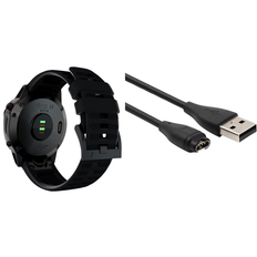 Garmin Fenix 5/5 Plus/5S/5S Plus/5X/5X Plus og 6X/6X Pro Sports Silikone Rem og Oplader Kabel Sort