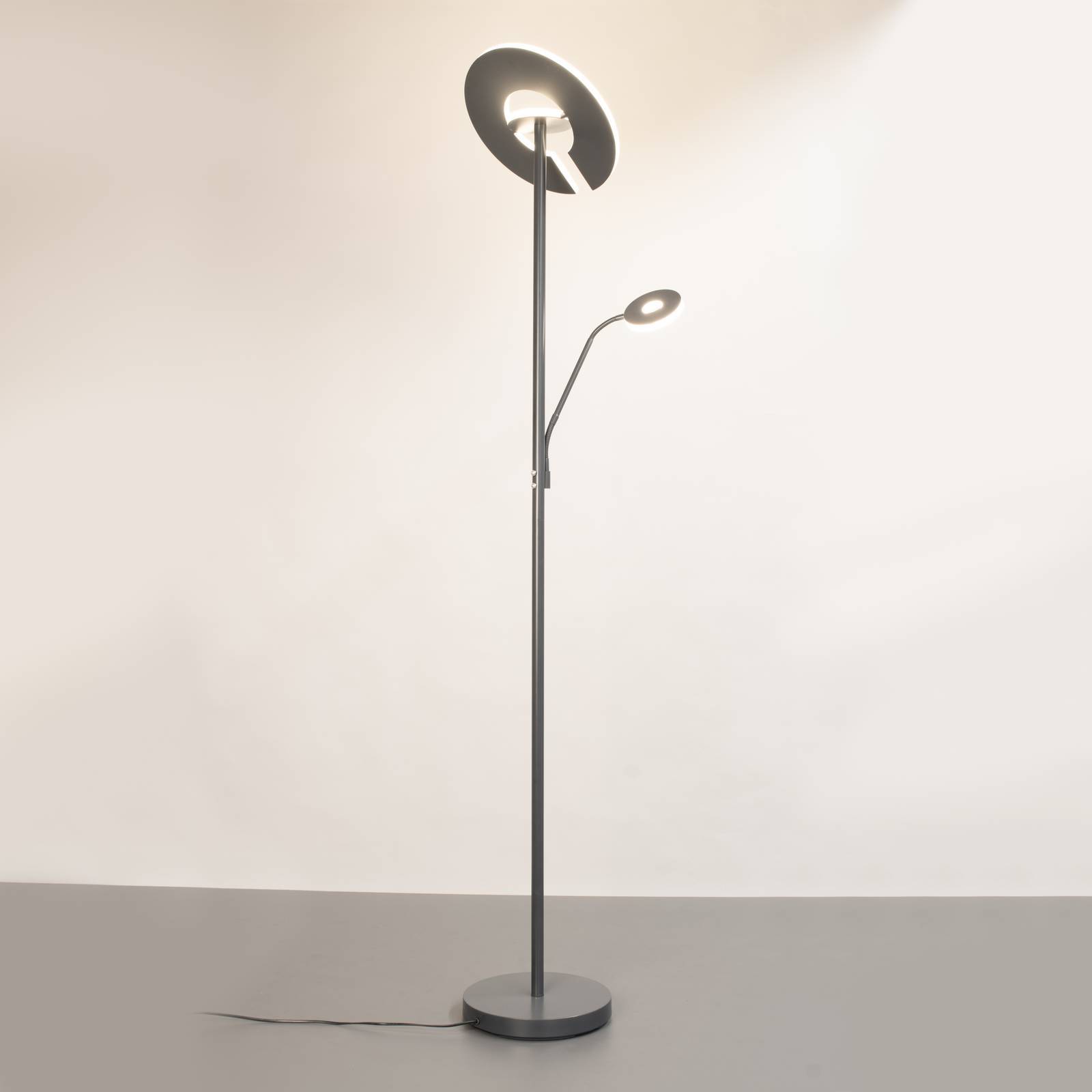FISCHER & HONSEL LED uplight golvlampa Dent, dimbar, Aluminium / grå / zink, Vardagsrum / matsal, Metall, Modern, LED-golvlampa