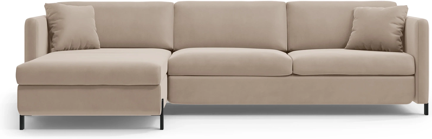 Sovesofa chaiselong Micadoni Gloria venstrevendt, beige velour soveplads 140x205 cm opbevaring