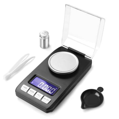 Muaket 0,001g/50g precisionsvåg, högprecisions milligramvåg, elektronisk digital våg med kalibreringsvikter, MG-våg för vägning av pulver, smycken, medicin, fickvåg med pincett, vågskål, Svart