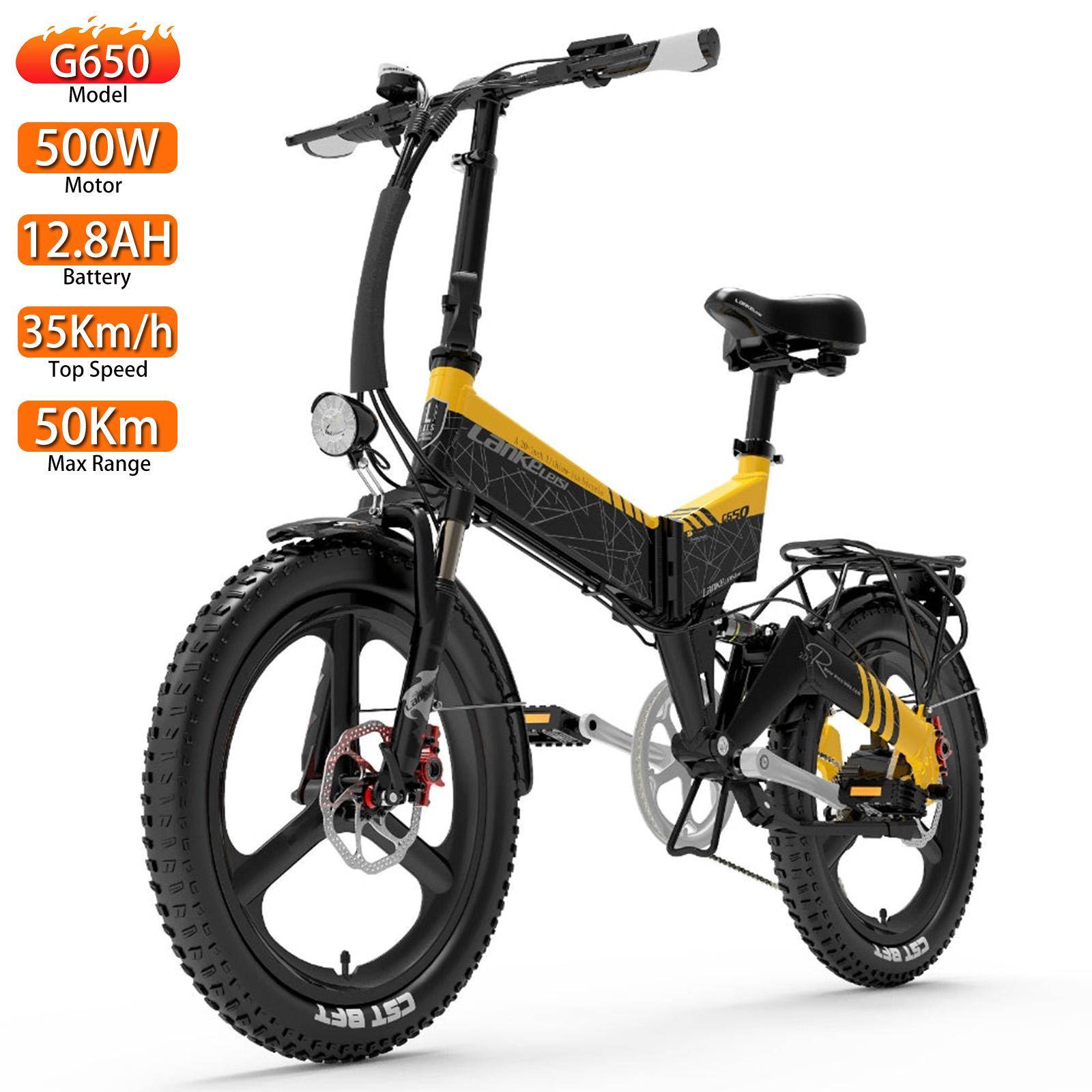 Lankeleisi G650 Elcykel 500W Motor Vuxen Elcykel 20  Däck 48V 12.8AH Hydraulisk Broms Max Räckvidd 45Km Hopfällbar röd