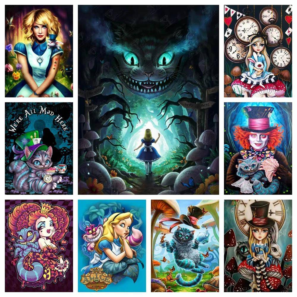 Alice i Underlandet 5D DIY Diamantmålning Mosaik Disney Tecknad Konst Korsstygn Broderi Strass Heminredning Barnpresent