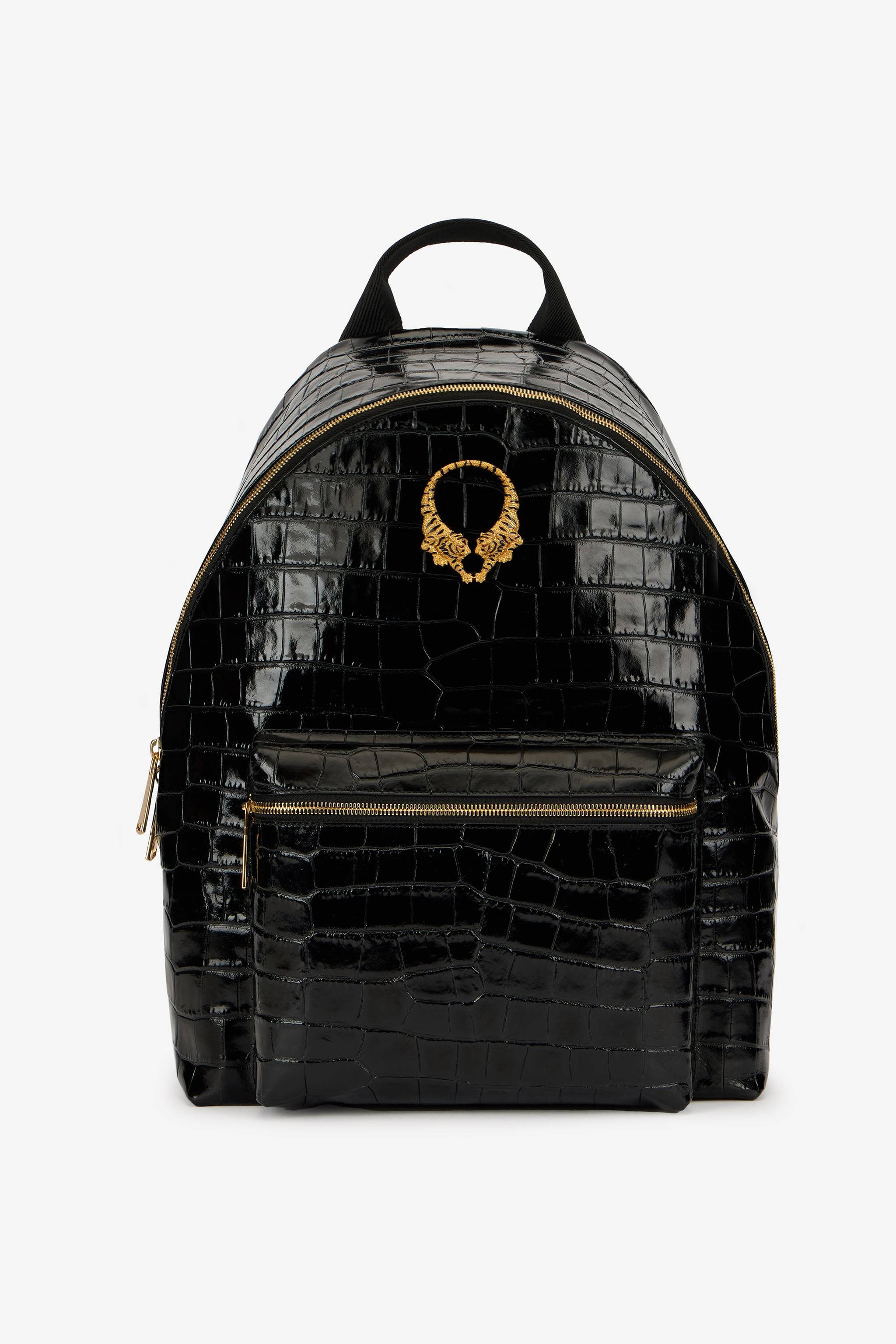 Roberto Cavalli Roar Black Leather Backpack - Male Bags Black Unica