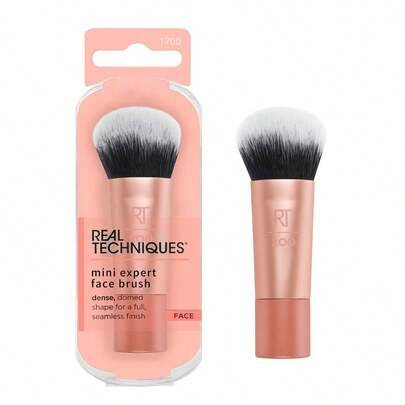Real Techniques Mini Expert Face Makeup Brush i reseformat för foundation, roséguld, multifunktionell ansiktsborste för flytande, krämig och puderbase - Korall Orange