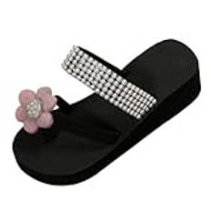 Sandaler damer sommarmode muffin-platåskor blomma pärlor-flip-flop-kilsandaler daglig sandal vikbar hem, V 344 rosa, 39 EU Weit