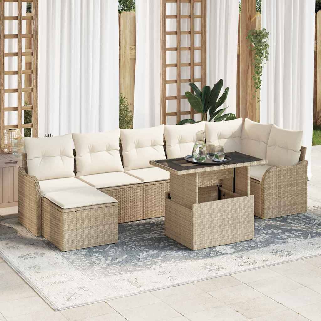 Havesofa Sæt Med Pude 8 Dele Poly Rattan - beige og cremefarvet