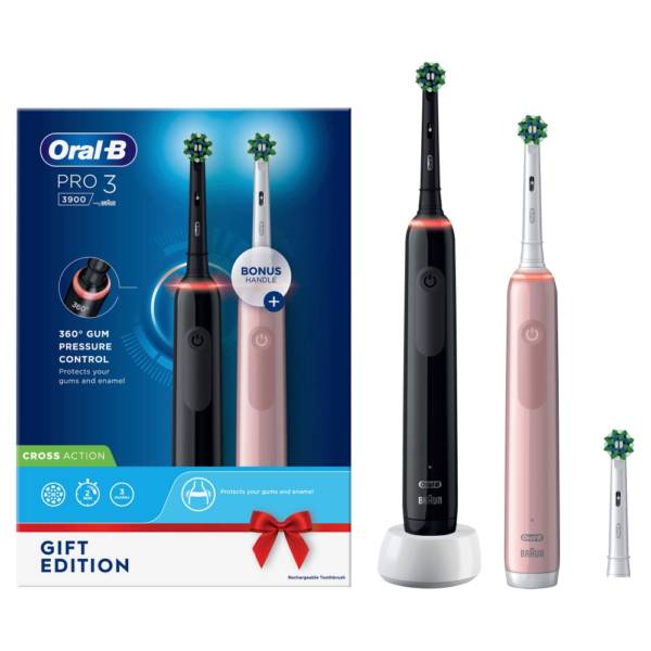 Oral-B Pro 3 Gift Edition. Voksen pulserende El tandbørste. Duopack Black-Pink Edition
