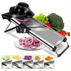 TEMU 1 Set Stainless Steel Vegetable Slicer With 5 Blades Adjustable Mandoline Slicer Professional Vegetable Grater Onion Potato Grater Kitchen Accessories Kitchen Accessories