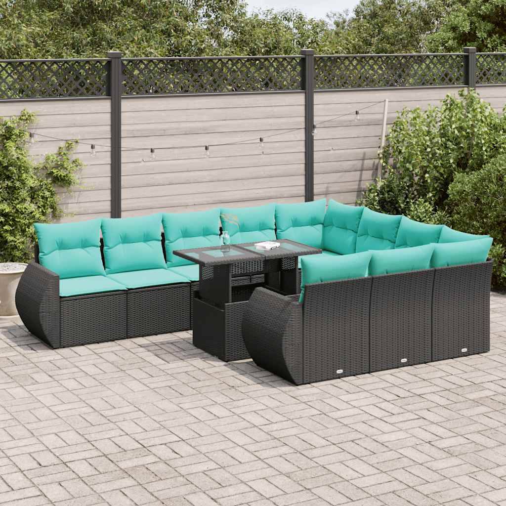 vidaXL sofasæt til haven 11 dele med hynder polyrattan akacietræ sort