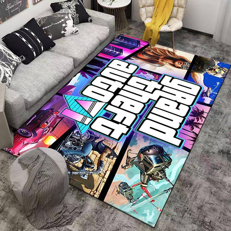 GTA VI Färgstark Collage Matta lämplig som halkfri matta för vardagsrummet eller sovrummets soffa