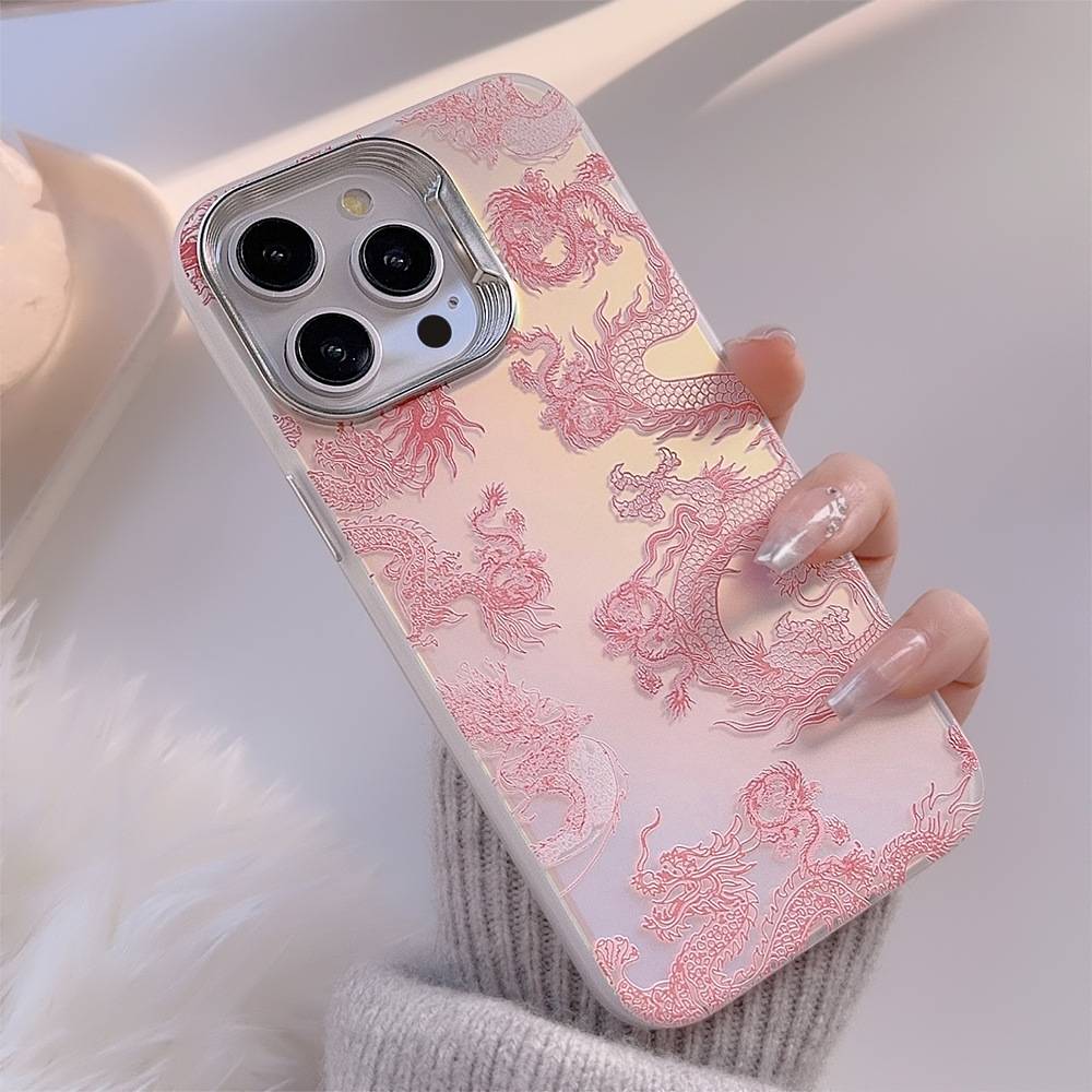 Pink Chinese Dragon Phone Case for iPhone 16 15 14 11 13 12 Pro Max Plus Glitter Mythical Beast Phone Case Cover