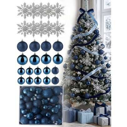 44 st blått julkulsdekoration-set, minijulkulor, Merry Christmas hängande dekorationer, krossäkra hängande julgransprydnader, glansiga och matta hänga