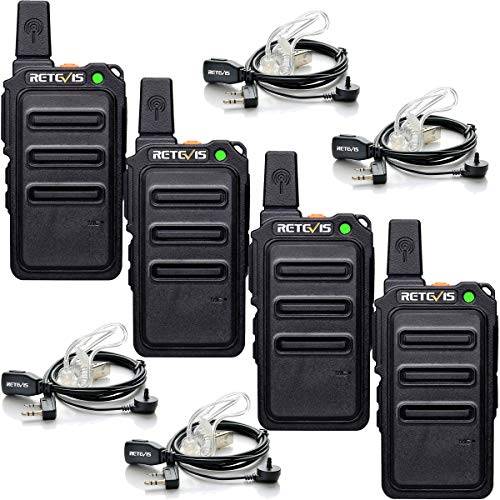 Retevis RT619 Walkie Talkie med Headset PMR Walkie Talkies set 16 Kanaler VOX Squelch 1300mAh Uppladdningsbart Micro USB-Licensfritt Radioset (2 Par, Svart)